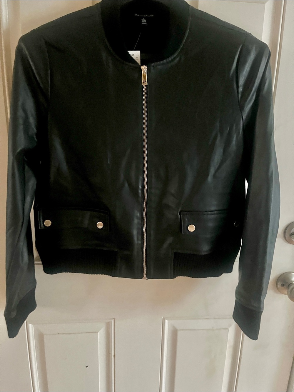 White House Black Market Black Faux Leather Bomber Jacket